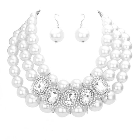 Rhinestone Pave Stone Accented Pearl Necklace by Madeline Love