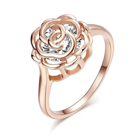 Rose Is A Rose Rings 18kt Rose Crystals In White Yellow And Rose Gold Plating by VistaShops