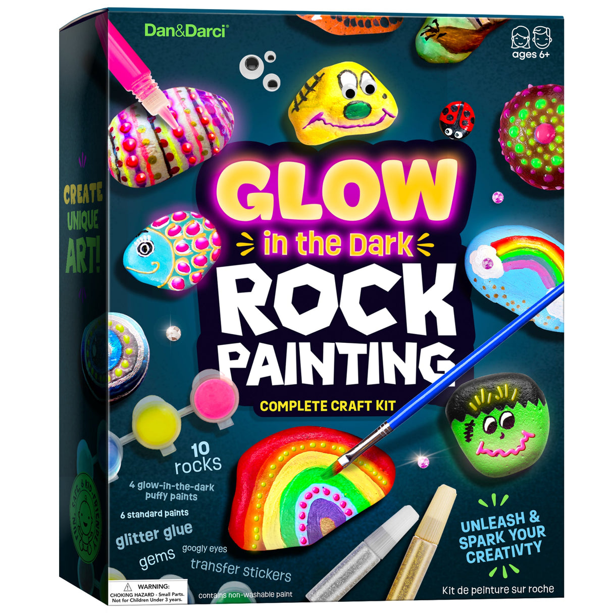 Kids Rock Painting Kit - Glow in The Dark - Arts & Crafts Gifts for Boys and Girls Ages 4-12 by Surreal Brands