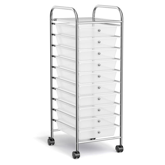 10 Drawer Rolling Storage Cart Organizer with 4 Universal Casters-Clear