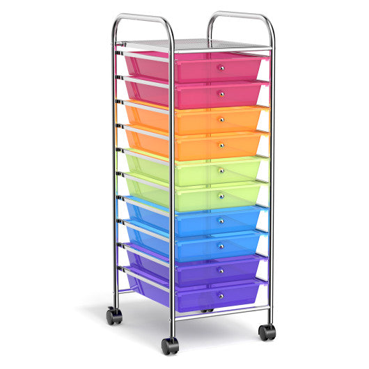 10 Drawer Rolling Storage Cart Organizer with 4 Universal Casters-Color