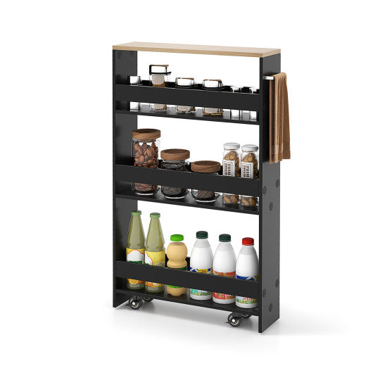 Rolling Kitchen Slim Storage Cart Mobile Shelving Organizer with Handle-Black