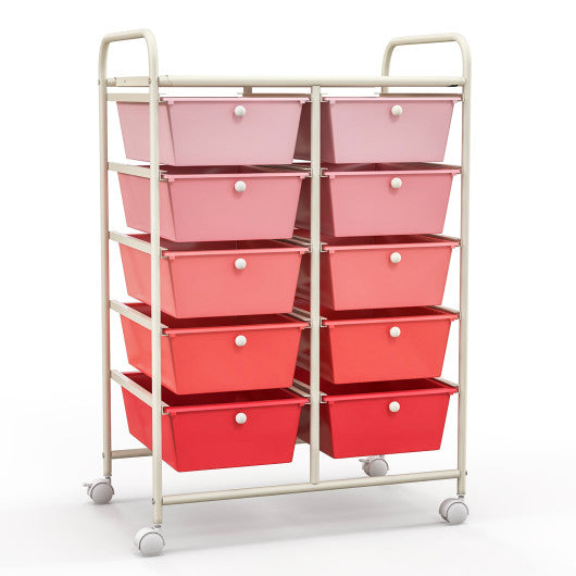 10-Drawer Rolling Storage Cart-Gradient Pink