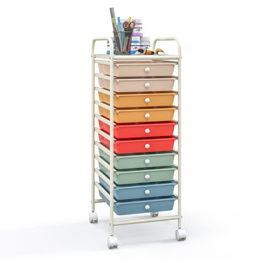 10 Drawer Rolling Storage Cart Organizer with 4 Universal Casters-Macaron Multicolor