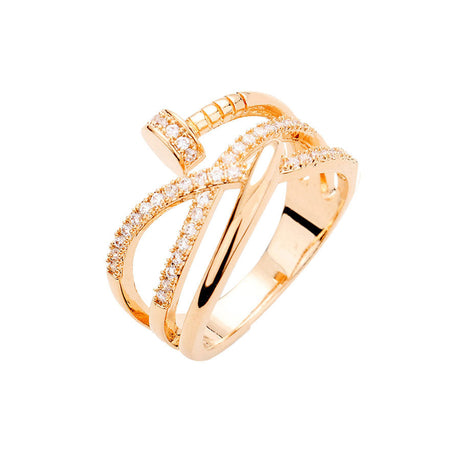 Gold Rhodium Rose Gold Plated Stone Embellished Nail Ring by Madeline Love