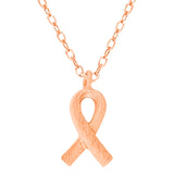 Textured Matte Metal Pink Ribbon Pendant Necklace by Madeline Love