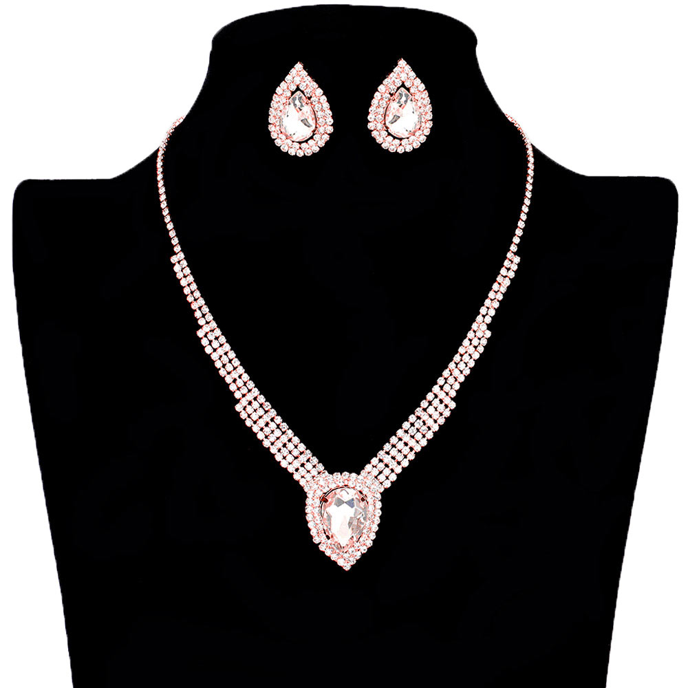 Crystal Teardrop Drop Rhinestone Necklace Earring Set by Madeline Love