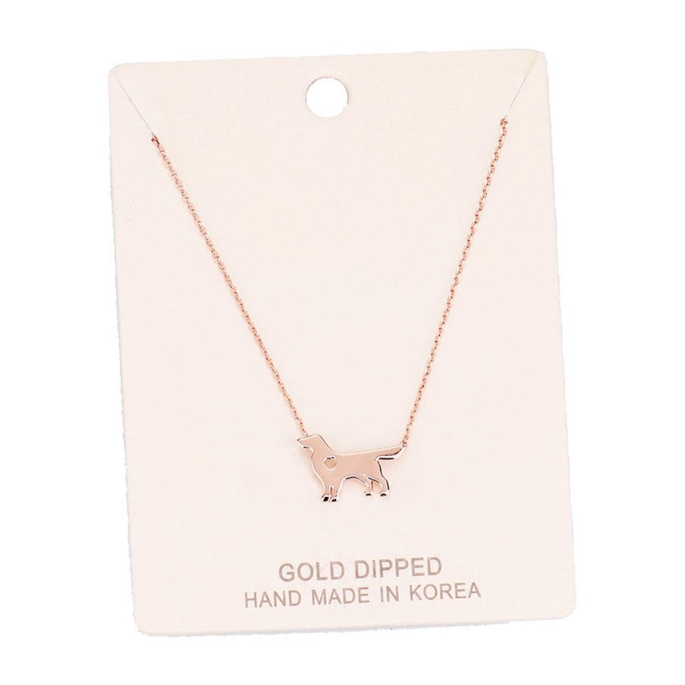 Gold Dipped Dachshund Heart Charm Dog Detailed Necklace by Madeline Love