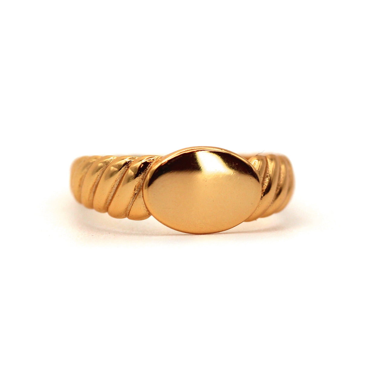 14k Gold Screw Band Design Oval Signet Ring by VicStoneNYC Fine Jewelry