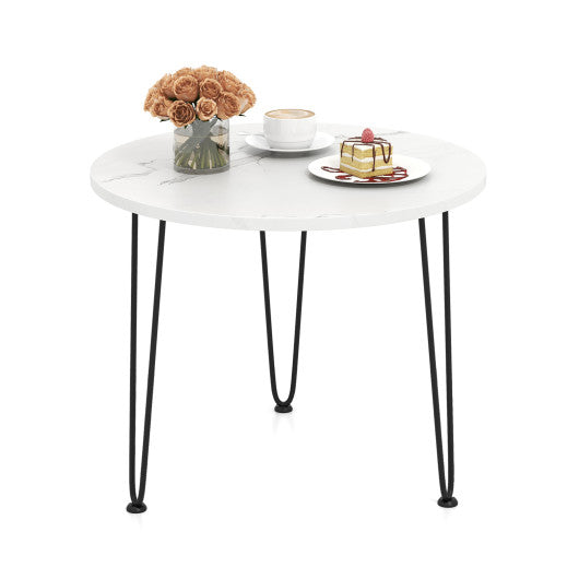 Round Coffee Table with Thickened Tabletop and Metal Tripod Legs-White