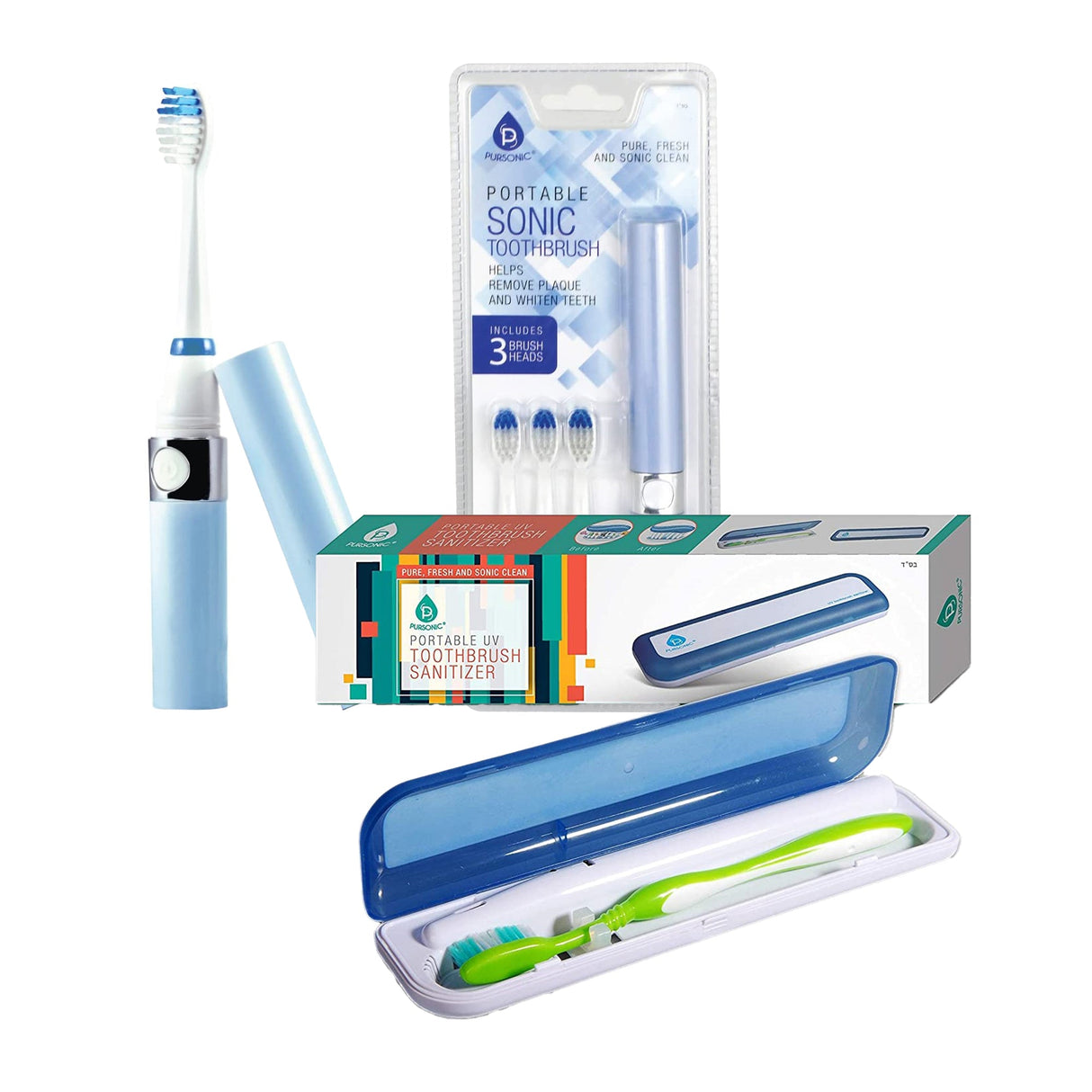 Travel Oral Care Essentials Bundle: Portable UV Toothbrush Sanitizer & Portable Sonic Toothbrush by Pursonic