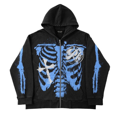 Oversized Skeleton Zip Up Hoodie by White Market - Vysn