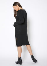 Ribbed Knit V Neck Sweater Midi Dress by Shop at Konus