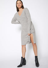 Ribbed Knit V Neck Sweater Midi Dress by Shop at Konus