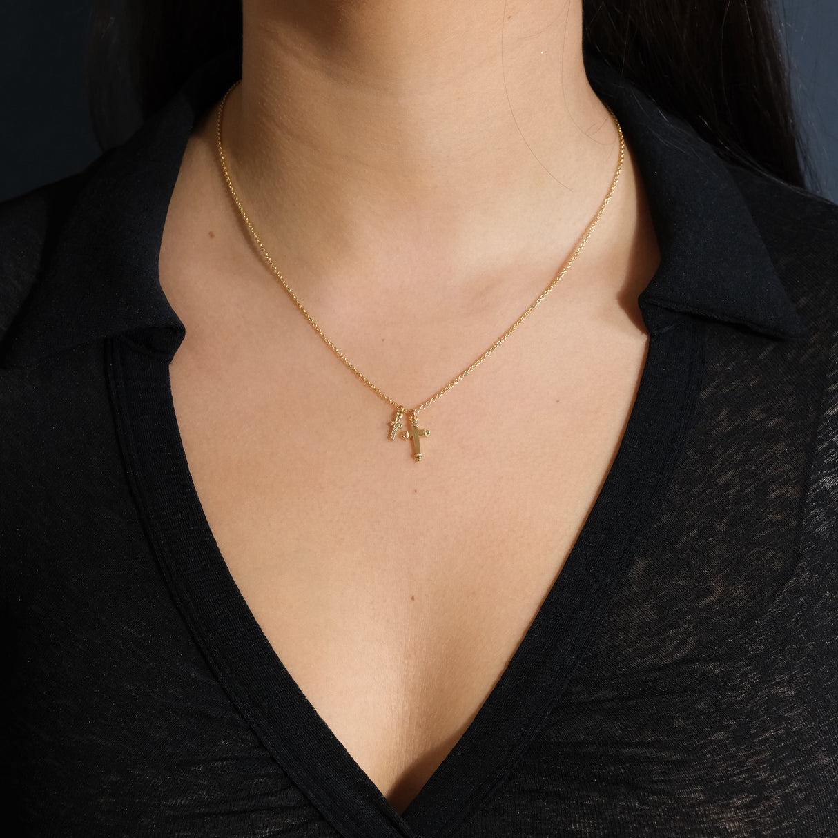 Gold Double Cross Pendant Necklace by Sterling Forever