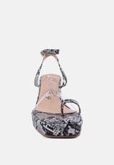 such flirt snake print triangular block heel sandals by London Rag