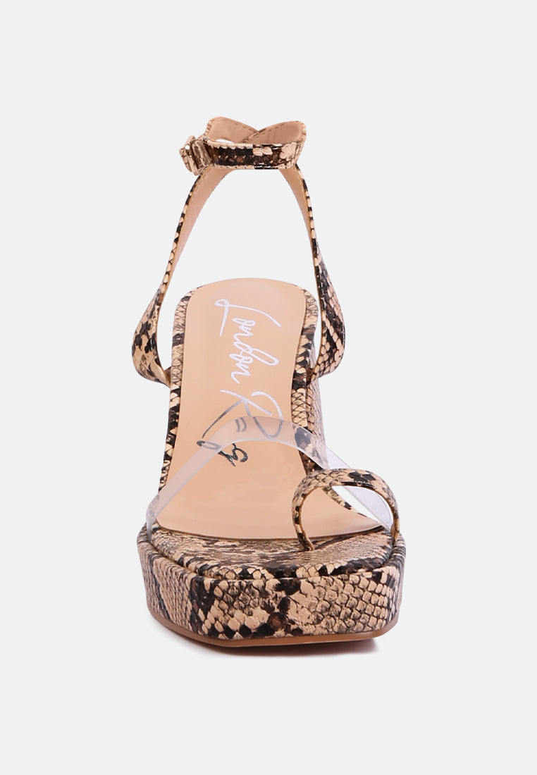 such flirt snake print triangular block heel sandals by London Rag