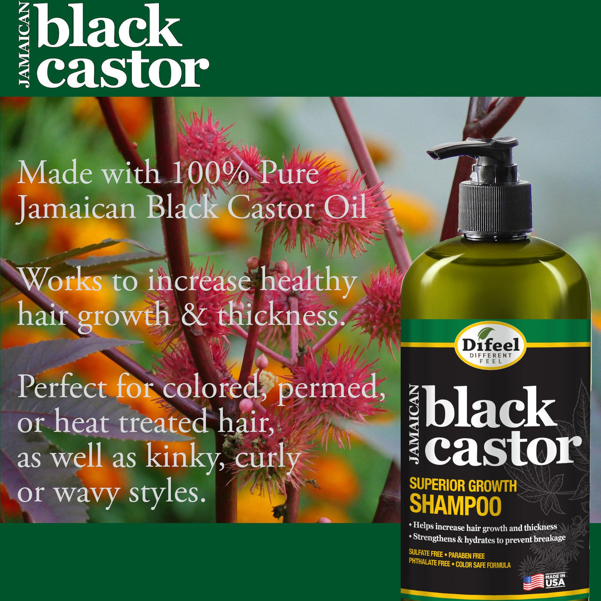 Difeel Superior Growth Jamaican Black Castor 4-PC Hair Treatment Set - Includes 12 oz. Shampoo, 12 oz. Hair Mask , 2.5 oz. Root Stimulator & 2.5 oz. Hair Oil by difeel - find your natural beauty