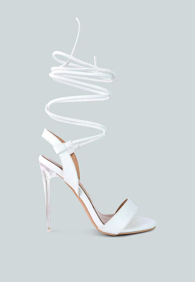 sheeny clear stiletto lace up heels by London Rag