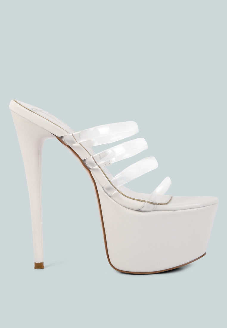 shots up ultra high heel clear straps sandals by London Rag