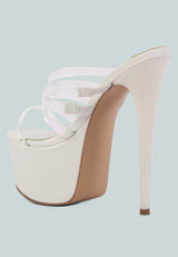 shots up ultra high heel clear straps sandals by London Rag