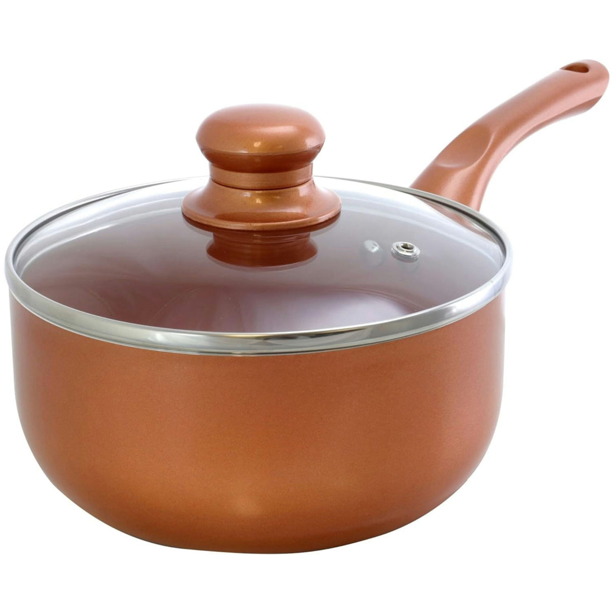 Better Chef 1.5-Qt Ceramic Non-Stick Saucepan W/Glass Lid Copper Tone Finish - Copper - 1.5 quart