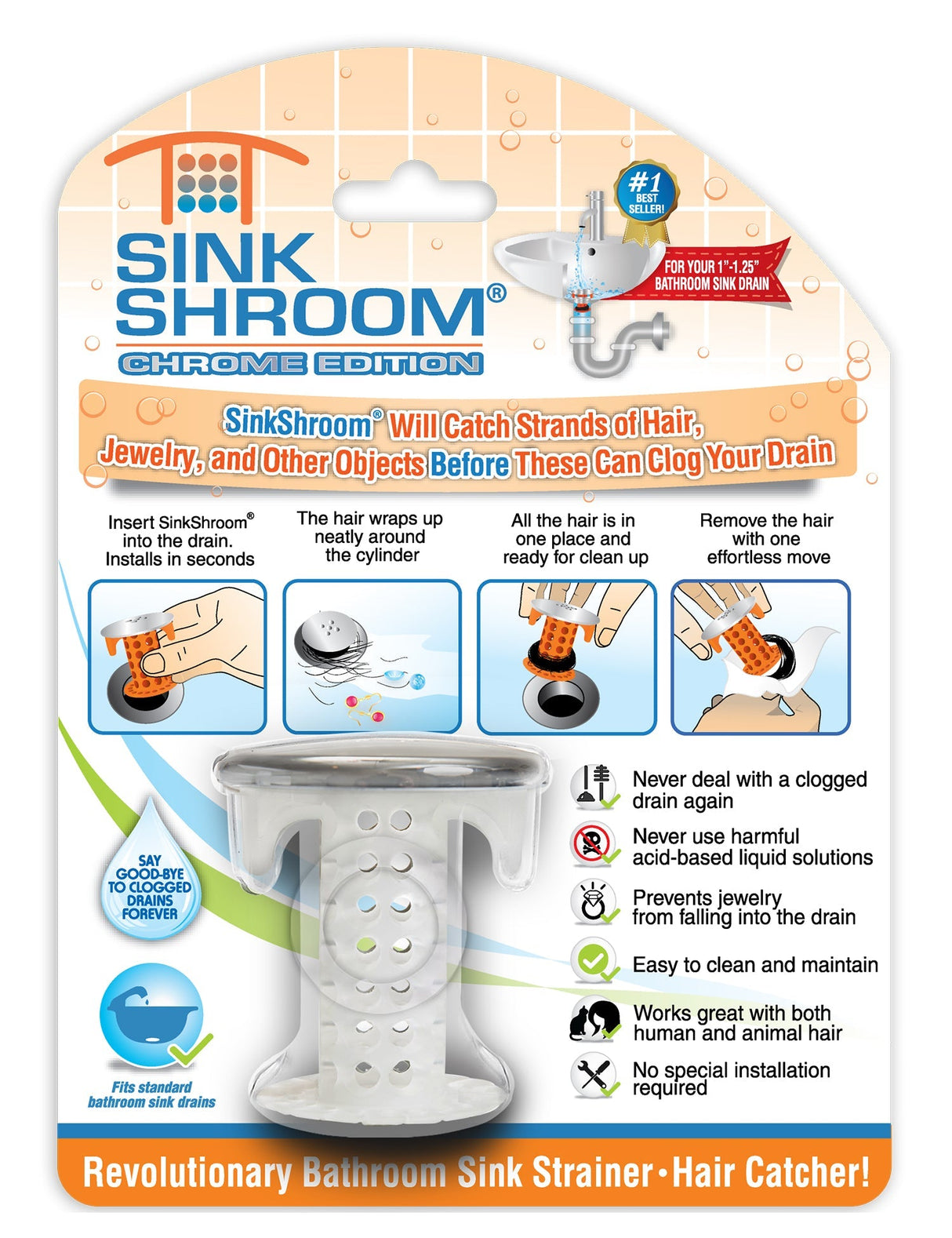 SinkShroom (Chrome Edition) The Hair Catcher That Prevents Clogged Bathroom Sink Drains by TubShroom.com