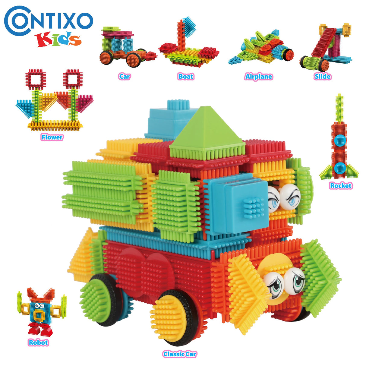 Contixo ST6 100 pcs Bristle Shape 3D Tile STEM Building Block Set by Contixo