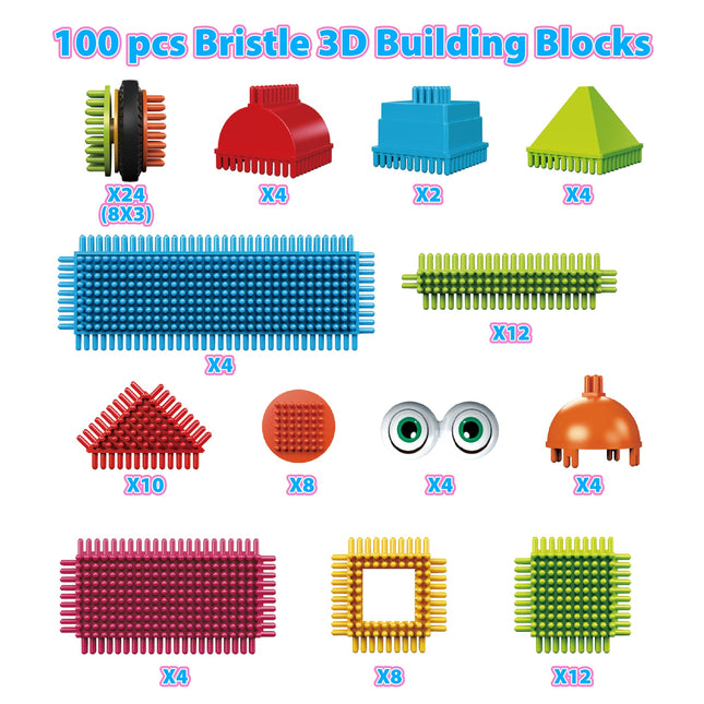 Contixo ST6 100 pcs Bristle Shape 3D Tile STEM Building Block Set by Contixo