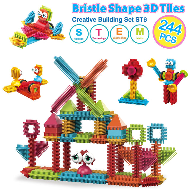 Contixo ST7 244 pcs Bristle Shape 3D Tile STEM Building Block Set by Contixo