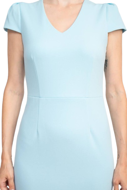 Sage Collective V-Neck Cap Sleeve Bodycon Zipper Back Ruffled Hem Crepe Dress by Curated Brands