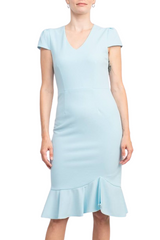 Sage Collective V-Neck Cap Sleeve Bodycon Zipper Back Ruffled Hem Crepe Dress by Curated Brands