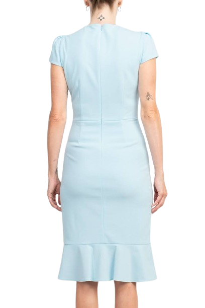 Sage Collective V-Neck Cap Sleeve Bodycon Zipper Back Ruffled Hem Crepe Dress by Curated Brands