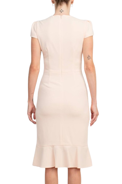 Sage Collective V-Neck Cap Sleeve Bodycon Zipper Back Ruffled Hem Crepe Dress by Curated Brands