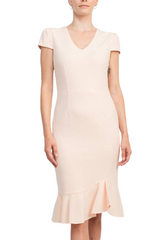 Sage Collective V-Neck Cap Sleeve Bodycon Zipper Back Ruffled Hem Crepe Dress by Curated Brands