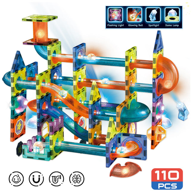 Contixo ST8 Magnetic Light-Up 3D Tiles Building Set – 110 Piece STEM Marble Run Blocks for Kids, Fun Educational Toy for Boys & Girls Ages 3-10+ by Contixo