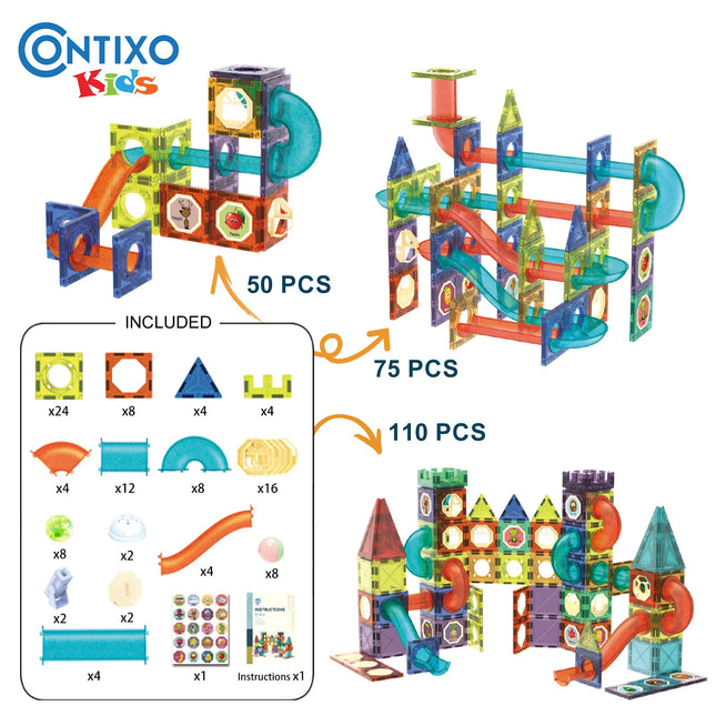 Contixo ST8 Magnetic Light-Up 3D Tiles Building Set – 110 Piece STEM Marble Run Blocks for Kids, Fun Educational Toy for Boys & Girls Ages 3-10+ by Contixo