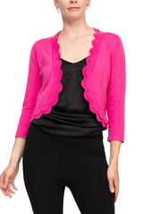 Zac & Rachel 3/4 Sleeve Open Faced Shrug with Tiered Scallop Details by Curated Brands