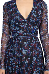 Sage Collective V-Neck Long Sleeve Tie Waist Floral Print Power Mesh Dress by Curated Brands