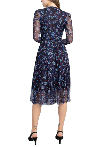 Sage Collective V-Neck Long Sleeve Tie Waist Floral Print Power Mesh Dress by Curated Brands