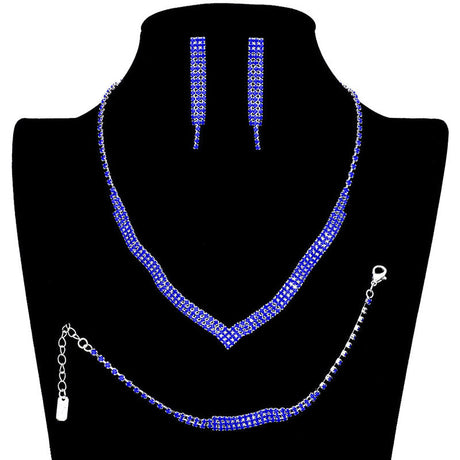 3PCS 3Rows Crystal Rhinestone Necklace Jewelry Set by Madeline Love