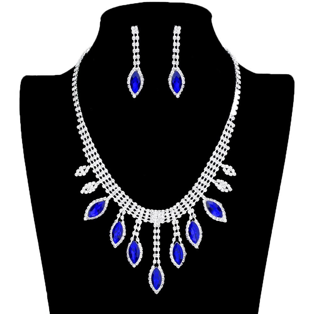 Marquise Stone Accented Rhinestone Necklace Earring Set by Madeline Love