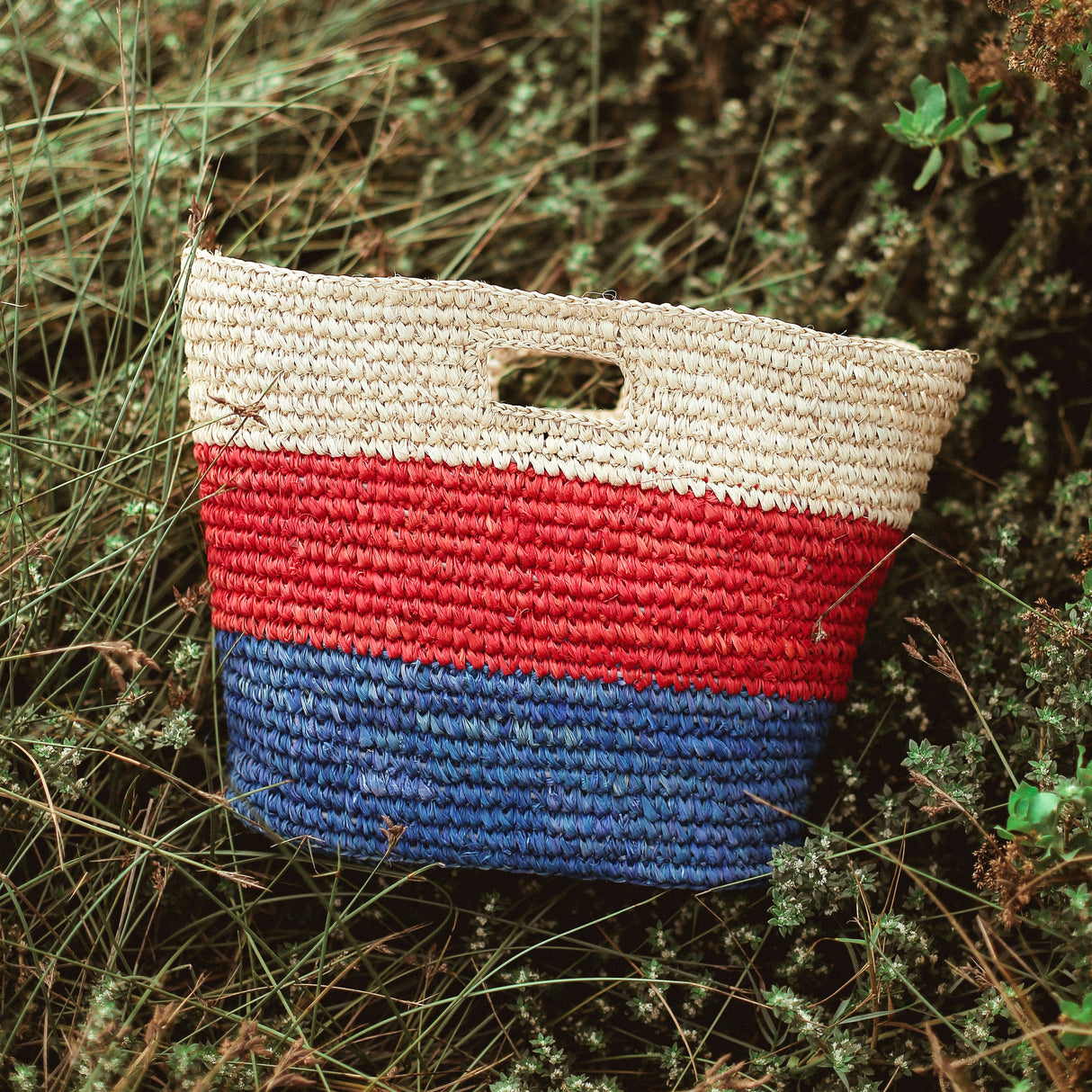 SAYAN Raffia Tote Bag, in Red & Blue by BrunnaCo