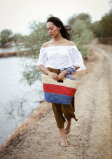 SAYAN Raffia Tote Bag, in Red & Blue by BrunnaCo