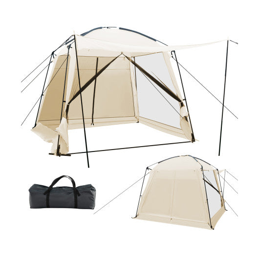 10 x 10 Feet Screened Canopy Tent w/ Vestibule and Zippered Door-Beige