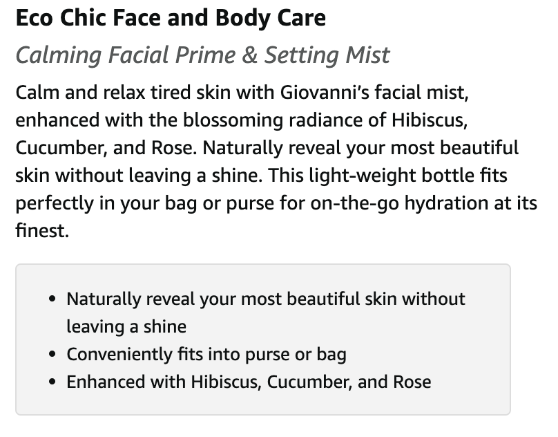 GIOVANNI Calming Facial Prime Setting Mist - Hibiscus, Cucumber & Fresh Rose Water by College Liquidation