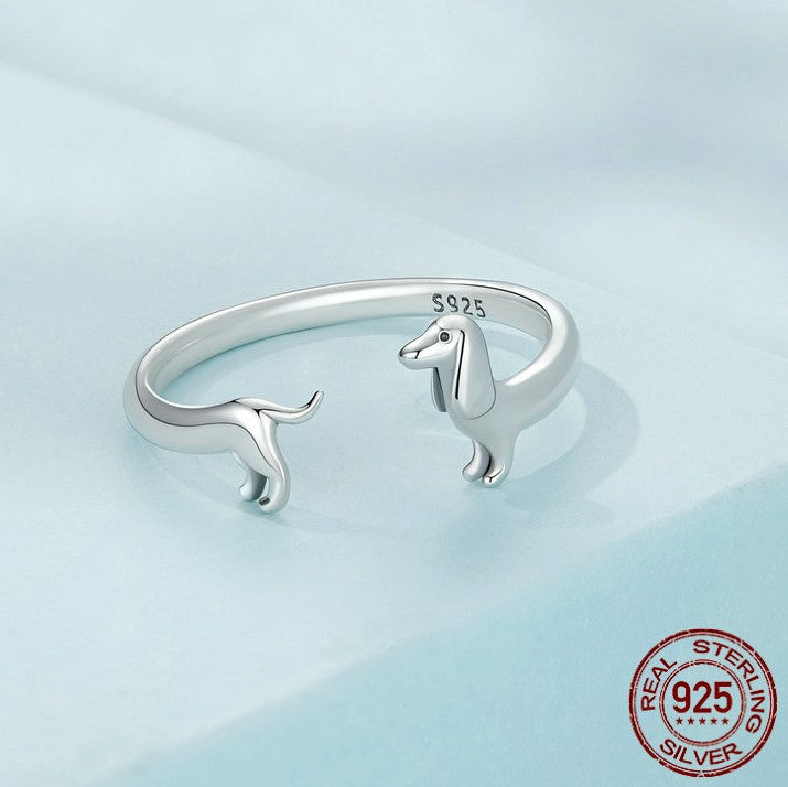 Elegant Dachshund Sterling Silver Ring & Earring by Dach Everywhere