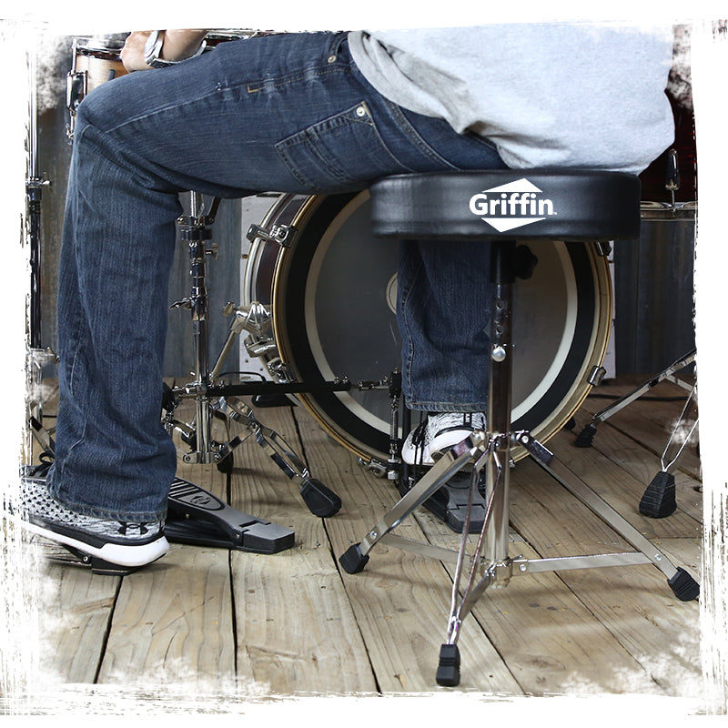 Drum Throne Stand by GRIFFIN | Padded Drummer’s Seat | Comfortable Drum Set Percussion Chair for Adults | Professional Musicians Guitar Stool Double Braced Hardware for Practice with Adjustable Height by GeekStands.com