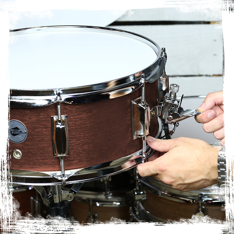 GRIFFIN Snare Drum - Poplar Wood Shell 14" x 5.5" with Flat Hickory PVC - 8 Metal Tuning Lugs & Snare Strainer Throw Off - Percussion Instrument Kit by GeekStands.com