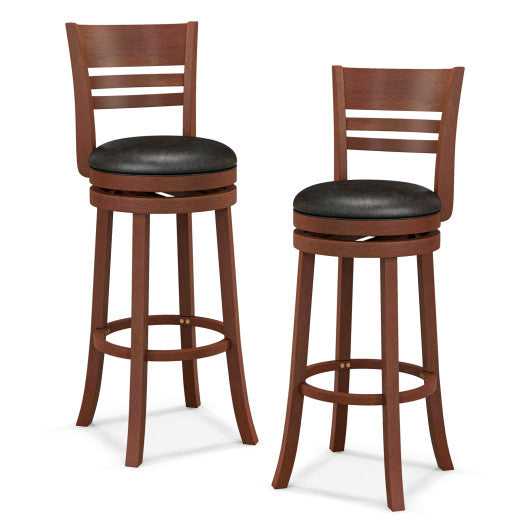 Set of 2 360° Bar Stools with PU Upholstered Seats-Brown